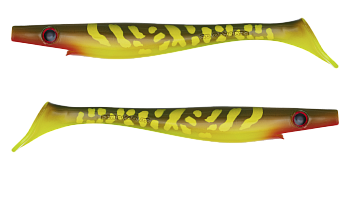 Силиконовая приманка Strike Pro Pig Shad Tournament, цвет: Hot Pike, (уп./2шт.), (SP-172M#KG2)