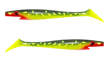 Силиконовая приманка Strike Pro Pig Shad Tournament, цвет: Hot Pike, (уп./2шт.), (SP-172M#KG2)