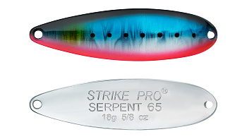 Блесна колеблющаяся Strike Pro Serpent Single 65M, 65 мм, 14 гр, Одинарный-незацепляйка, цвет: A234-SBO-LU Blue Back Silver OB Fluo, (ST-010AS#A234-SBO-LU)