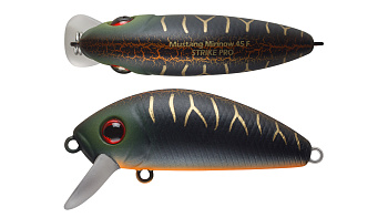 Воблер Минноу Strike Pro Mustang Minnow 45, 45 мм, 4,5 гр, Загл. 0,2м.-0,5м., Плавающий, цвет: A208S Black Mat Tiger, (MG-002F#A208S)