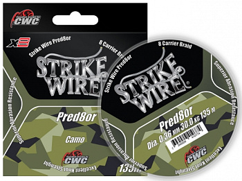 Шнур плетеный 8-жильный Strike Wire Pred8or X8 0,32mm 25kg 135m, - camo (камуфляж)