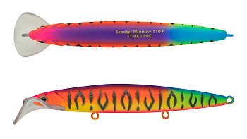 Воблер Минноу Strike Pro Scooter Minnow 110F, 110 мм, 11,8 гр, Загл. 1,5м.-2,5м., Плавающий, цвет: A244S Parrot Mat Tiger, (EG-186F#A244S)