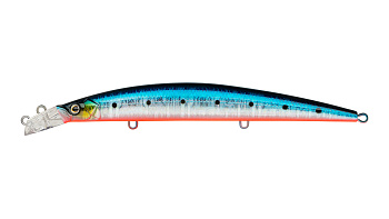 Воблер Минноу Strike Pro Top Water Minnow 130, 130 мм, 15 гр, Загл. 0,1м.-0,7м., Плавающий, цвет: A234-SBO-LU Blue Back Silver OB Fluo, (JL-158F#A234-SBO-LU)