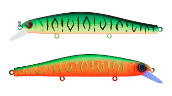 Воблер Минноу Strike Pro Inquisitor 130SP, 130 мм, 26,5 гр, Загл. 1,0м.-2,0м., Нейтральный, цвет: GC01S/A230S Double Mat Tiger/Watermelon Mat Tiger, (EG-193C-SP#GC01S/A230S)
