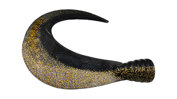 Хвост Big Sickle Tail твистерный Большой серп 12см (развернутый 16см), 20гр, двухцветный черный-золото с блестками 2шт