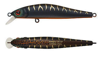 Воблер Минноу Strike Pro Jumper 70SP, цвет: A208S Black Mat Tiger, (EG-192A-SP#A208FS)