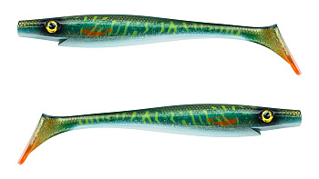 Силиконовая приманка Strike Pro Pig Shad Tournament, цвет: Green Motoroil Pike UV, (уп./2шт.), (SP-1