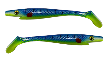 Силиконовая приманка Strike Pro Pig Shad Tournament, цвет: Blue Chartreuse, (уп./2шт.), (SP-172M#RS01)