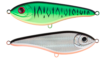 Воблер Джеркбейт Strike Pro Buster Swim Jr, цвет: GC01FS/A70-713S Double Black Silver OB/Mat Tiger, (EG-228A#GC01FS/A70-713S)